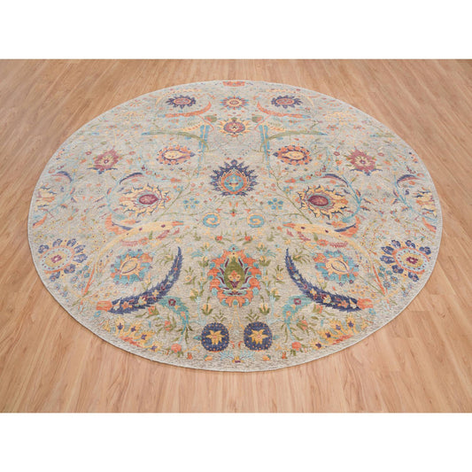 Transitional Wool & Silk Hand Knotted Rug Beige No Border 13.7X13.7 -O064436