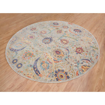 Transitional Wool & Silk Hand Knotted Rug Beige No Border 13.7X13.7 -O064436