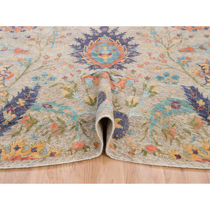 Transitional Wool & Silk Hand Knotted Rug Beige No Border 13.7X13.7 -O064436