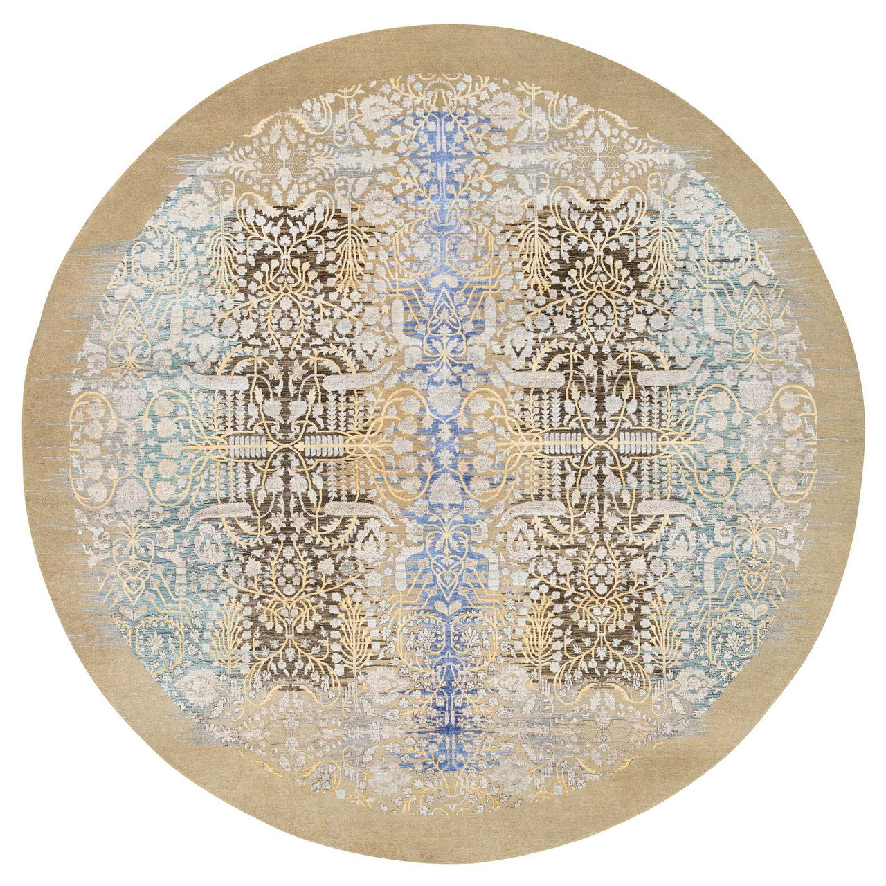 Brown 11'10" x 11'10" Transitional Hand knotted Wool/Silk Rug - Sku: O064438