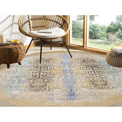 Transitional Wool & Silk Hand Knotted Rug Brown Brown 11.10X11.10 -O064438