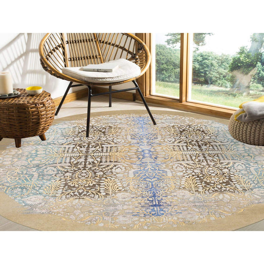Transitional Wool & Silk Hand Knotted Rug Brown Brown 11.10X11.10 -O064438