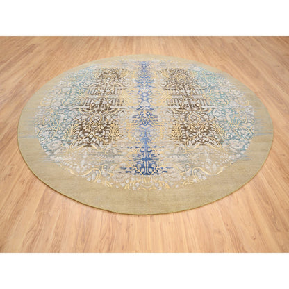 Transitional Wool & Silk Hand Knotted Rug Brown Brown 11.10X11.10 -O064438