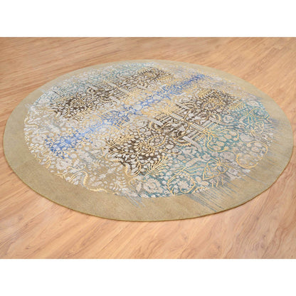 Transitional Wool & Silk Hand Knotted Rug Brown Brown 11.10X11.10 -O064438