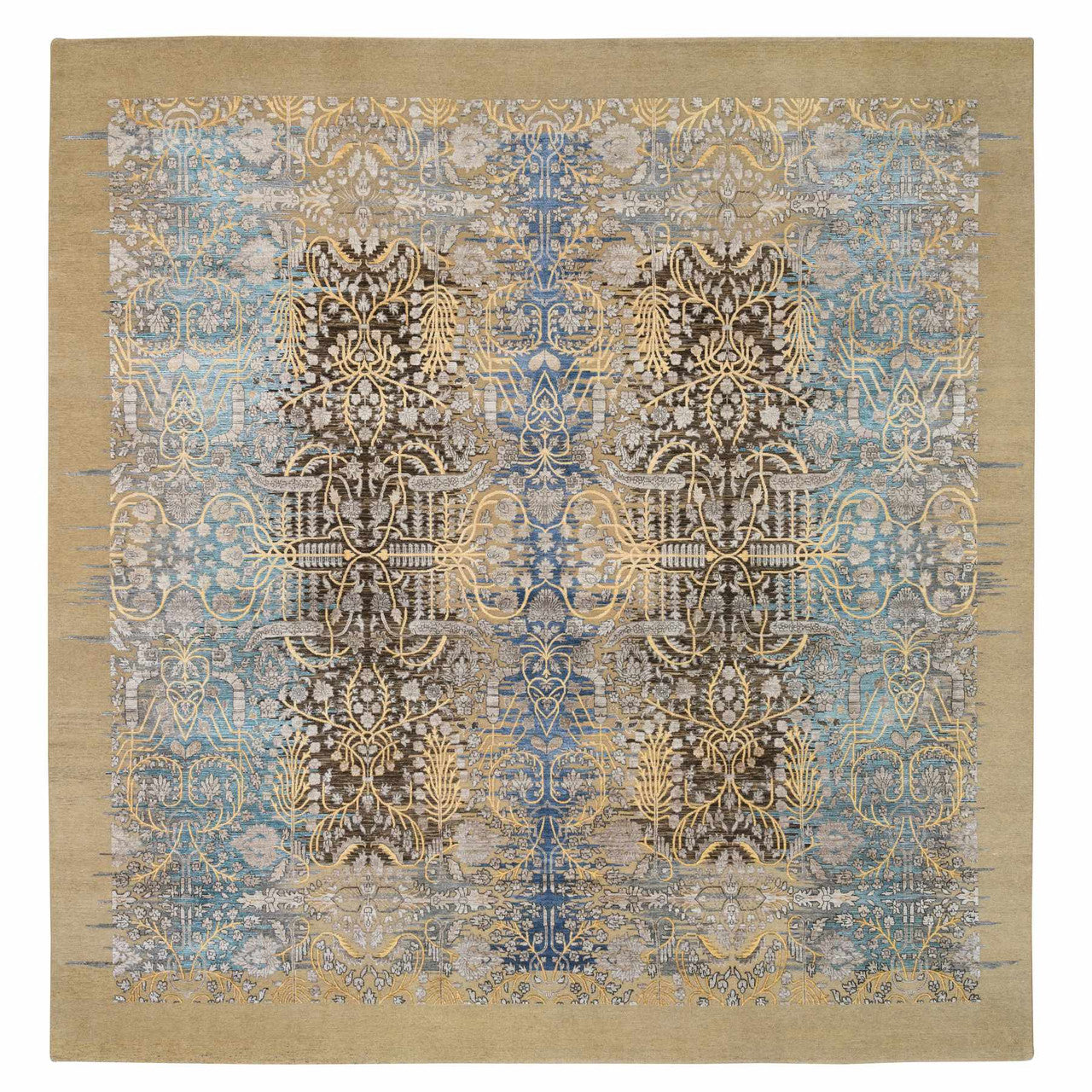 Brown 12'0" x 12'2" Transitional Hand knotted Wool/Silk Rug - Sku: O064440