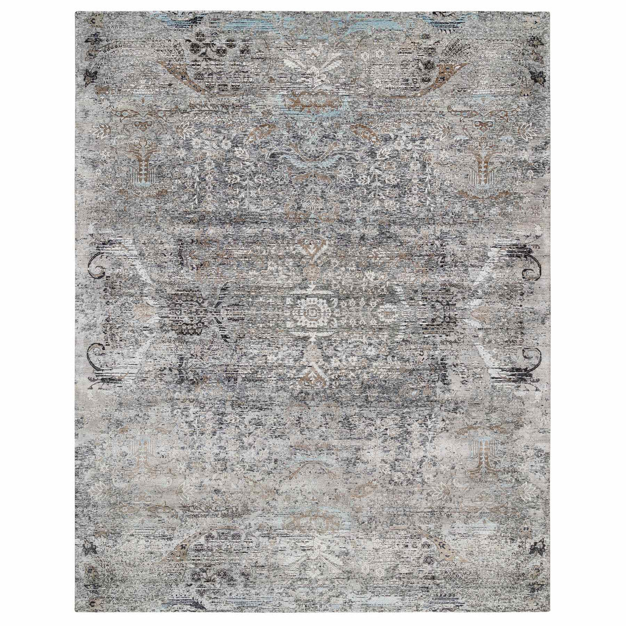 Gray 14'0" x 14'1" Transitional Hand knotted Wool/Silk Rug - Sku: O064442