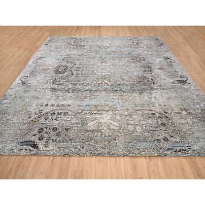 Transitional Wool & Silk Hand Knotted Rug Grey No Border 14.0X14.1 -O064442