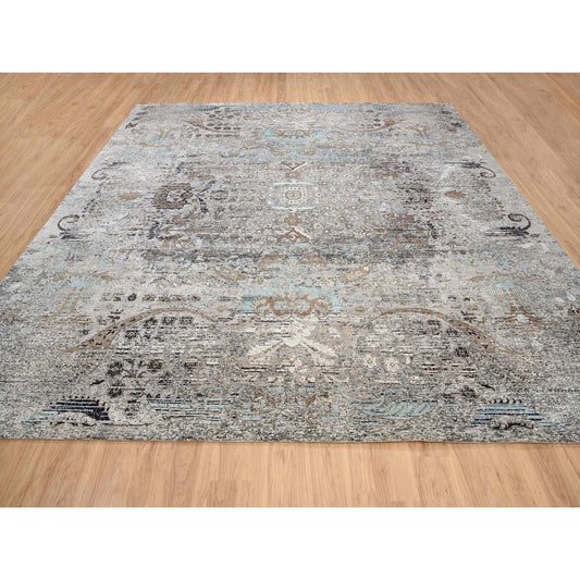 Transitional Wool & Silk Hand Knotted Rug Grey No Border 14.0X14.1 -O064442