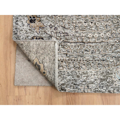 Transitional Wool & Silk Hand Knotted Rug Grey No Border 14.0X14.1 -O064442