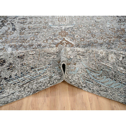 Transitional Wool & Silk Hand Knotted Rug Grey No Border 14.0X14.1 -O064442