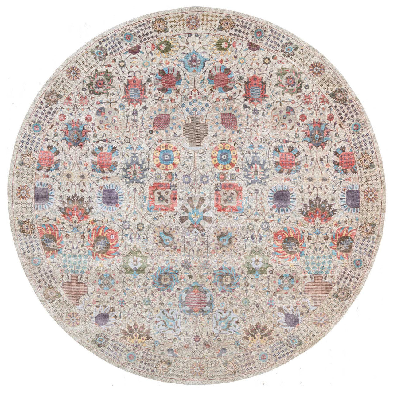 Ivory 14'1" x 14'1" Transitional Multicolored Hand knotted Wool/Silk Rug - Sku: O064443