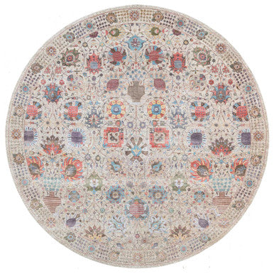 Transitional Wool & Silk Hand Knotted Rug Multicolored Ivory 14.1X14.1 -O064443
