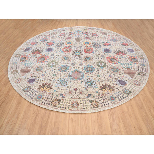 Transitional Wool & Silk Hand Knotted Rug Multicolored Ivory 14.1X14.1 -O064443