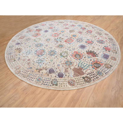 Transitional Wool & Silk Hand Knotted Rug Multicolored Ivory 14.1X14.1 -O064443