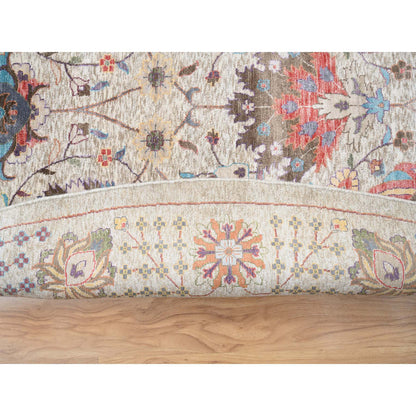 Transitional Wool & Silk Hand Knotted Rug Multicolored Ivory 14.1X14.1 -O064443