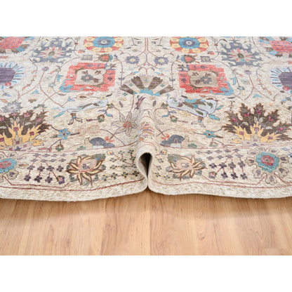Transitional Wool & Silk Hand Knotted Rug Multicolored Ivory 14.1X14.1 -O064443