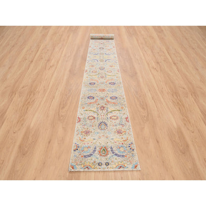 Transitional Wool & Silk Hand Knotted Rug Beige No Border 2.7X22.2 -O064445