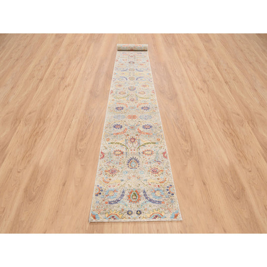 Transitional Wool & Silk Hand Knotted Rug Beige No Border 2.7X22.2 -O064445