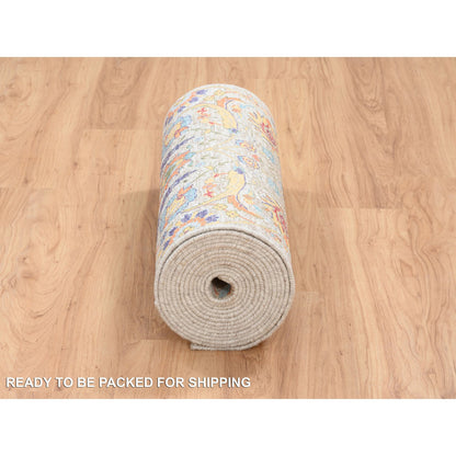 Transitional Wool & Silk Hand Knotted Rug Beige No Border 2.7X22.2 -O064445