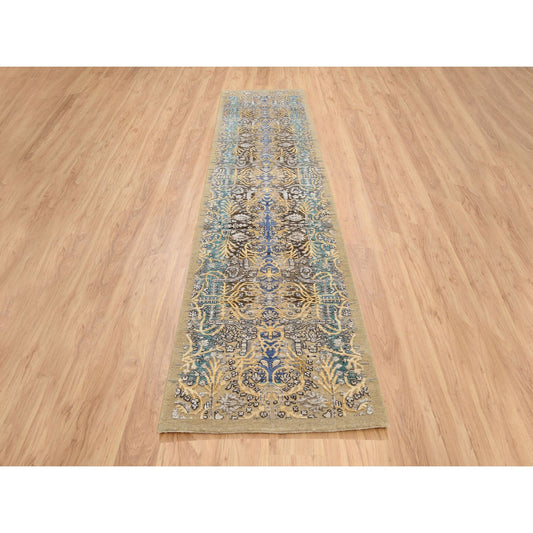 Transitional Wool & Silk Hand Knotted Rug Brown Brown 2.6X12.1 -O064447
