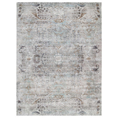 Transitional Wool & Silk Hand Knotted Rug Grey No Border 13.9X18.1 -O064448