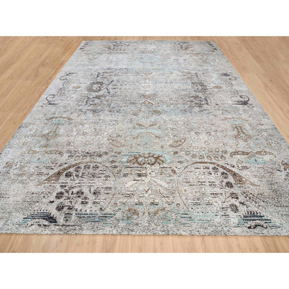 Transitional Wool & Silk Hand Knotted Rug Grey No Border 13.9X18.1 -O064448