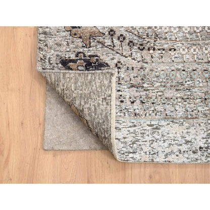Transitional Wool & Silk Hand Knotted Rug Grey No Border 13.9X18.1 -O064448