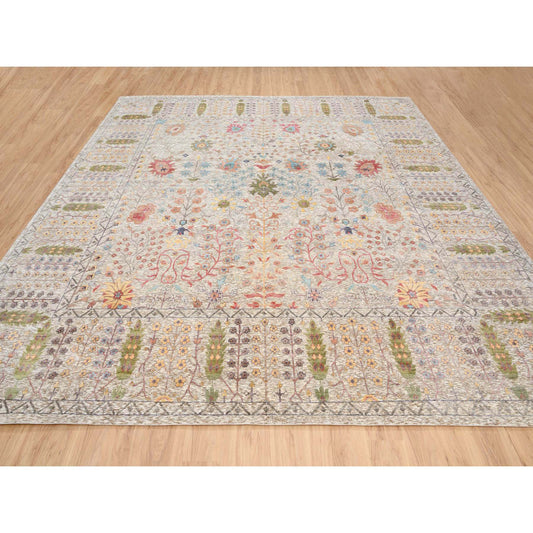 Transitional Wool & Silk Hand Knotted Rug Beige Beige 14.1X14.0 -O064449