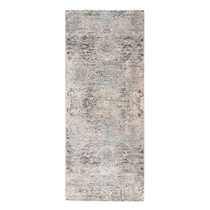 Transitional Wool & Silk Hand Knotted Rug Grey No Border 4.0X10.0 -O064451