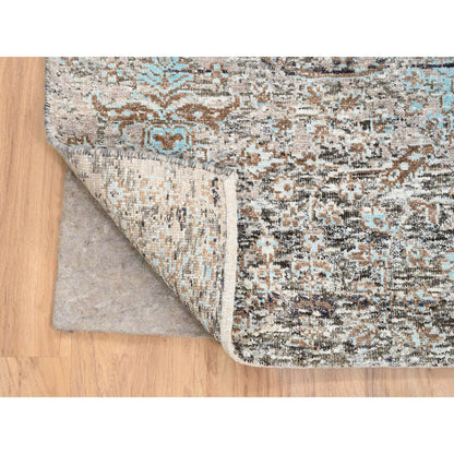 Transitional Wool & Silk Hand Knotted Rug Grey No Border 4.0X10.0 -O064451