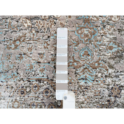 Transitional Wool & Silk Hand Knotted Rug Grey No Border 4.0X10.0 -O064451