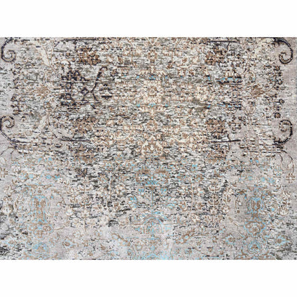Transitional Wool & Silk Hand Knotted Rug Grey No Border 4.0X10.0 -O064451