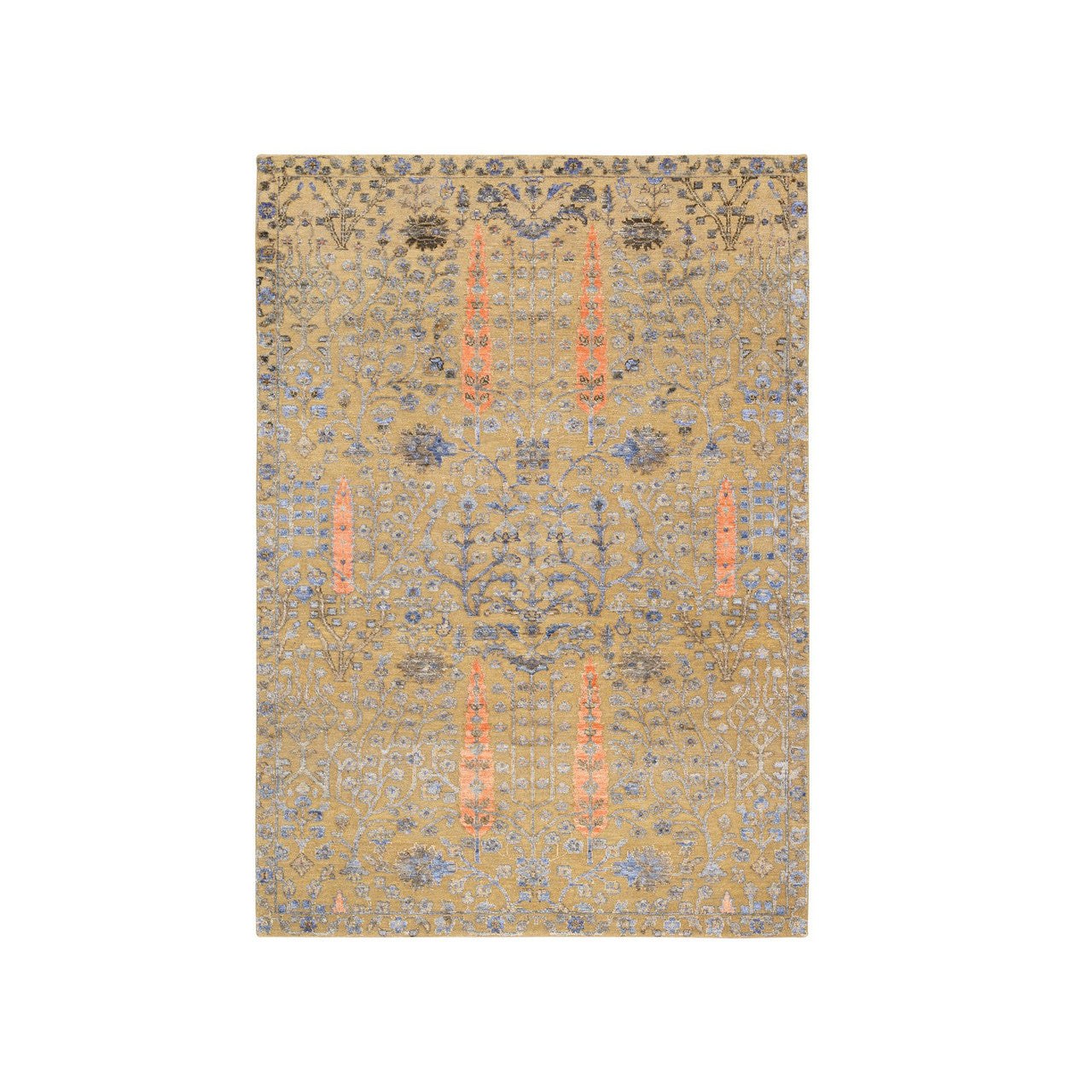 Transitional Wool & Silk Hand Knotted Rug Brown No Border 4.1X6.2 -O064454