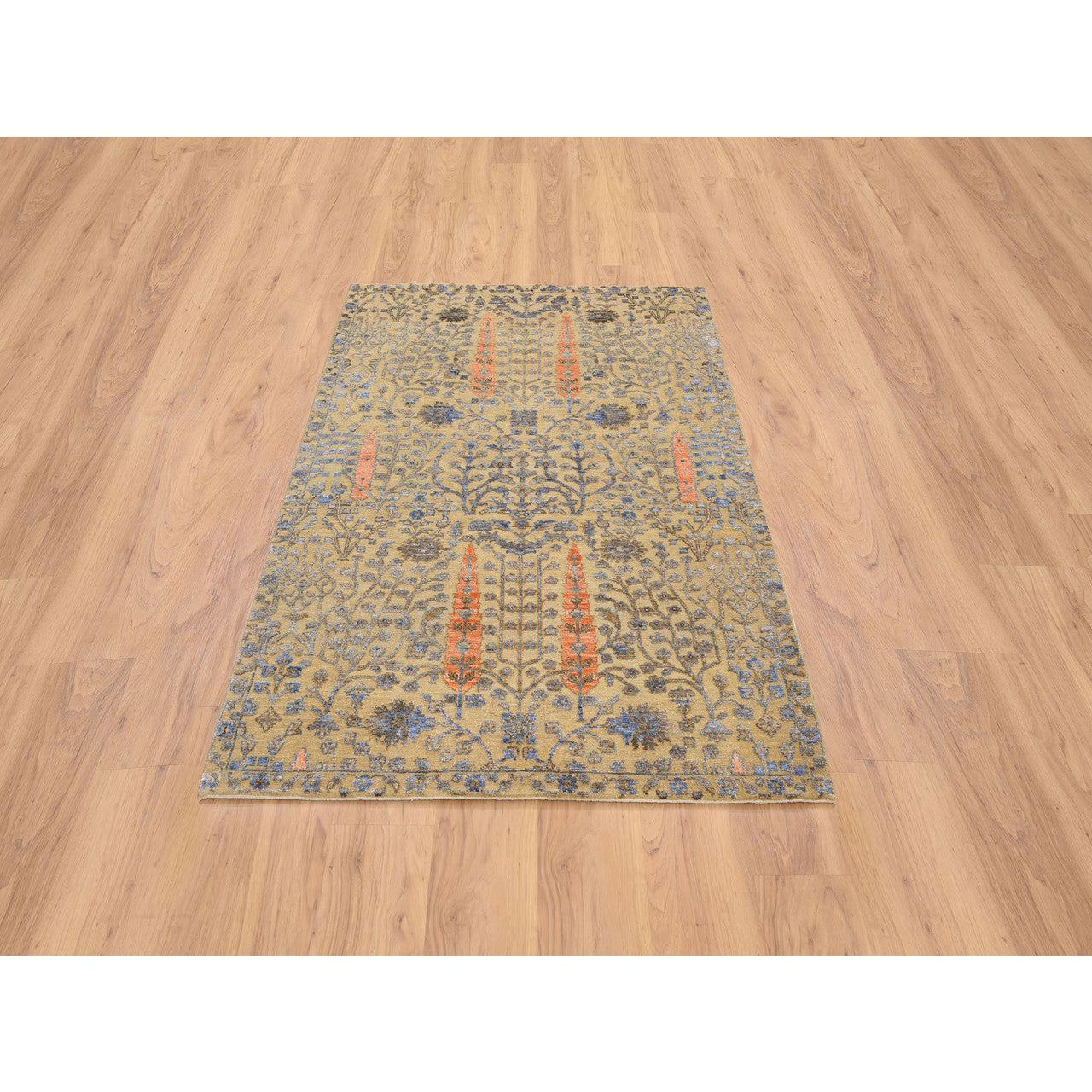 Transitional Wool & Silk Hand Knotted Rug Brown No Border 4.1X6.2 -O064454