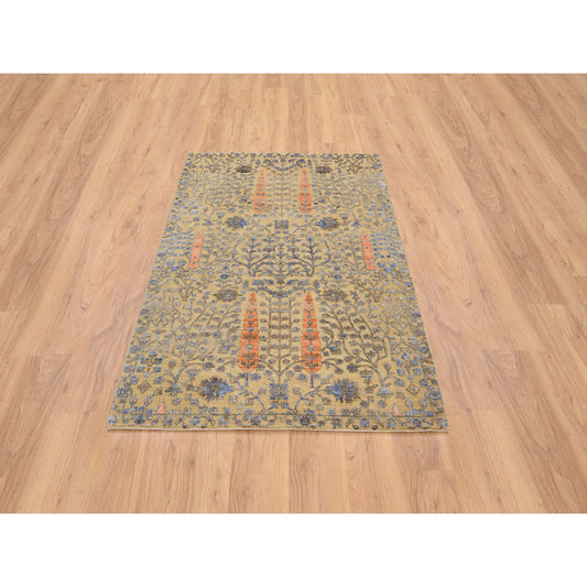 Transitional Wool & Silk Hand Knotted Rug Brown No Border 4.1X6.2 -O064454