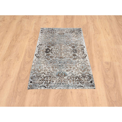 Transitional Wool & Silk Hand Knotted Rug Grey No Border 3.0X5.0 -O064457