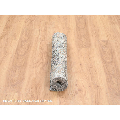 Transitional Wool & Silk Hand Knotted Rug Grey No Border 3.0X5.0 -O064457