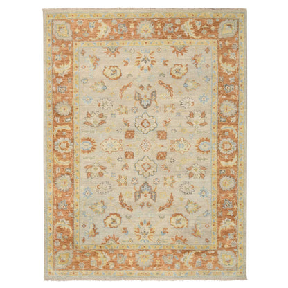 Oushak And Peshawar Wool Hand Knotted Rug Beige Burnt Orange 9.1X11.9 -O064480