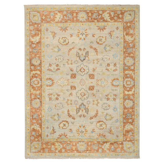 Oushak And Peshawar Wool Hand Knotted Rug Beige Burnt Orange 9.1X11.9 -O064480