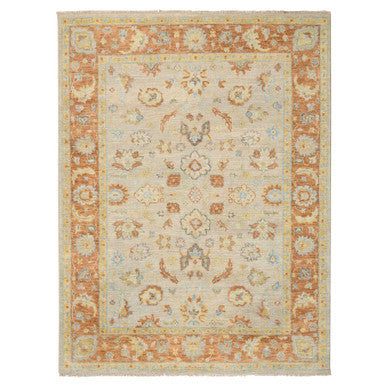 Oushak And Peshawar Wool Hand Knotted Rug Beige Burnt Orange 9.1X11.9 -O064480