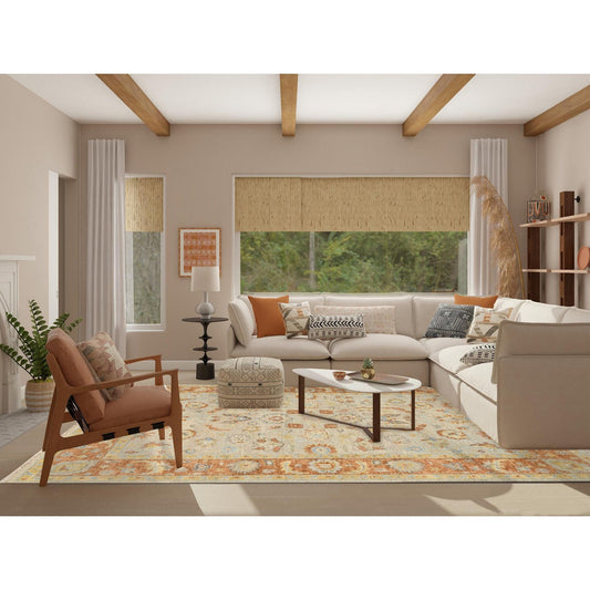 Oushak And Peshawar Wool Hand Knotted Rug Beige Burnt Orange 9.1X11.9 -O064480