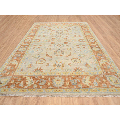 Oushak And Peshawar Wool Hand Knotted Rug Beige Burnt Orange 9.1X11.9 -O064480