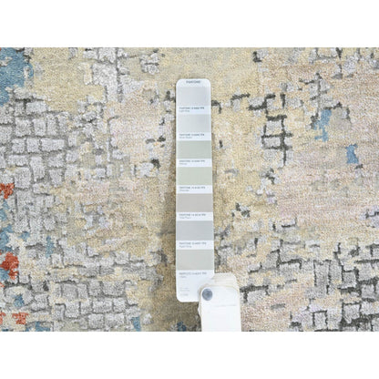 Modern and Contemporary Wool & Silk Hand Knotted Rug Beige No Border 5.10X5.10 -O064487