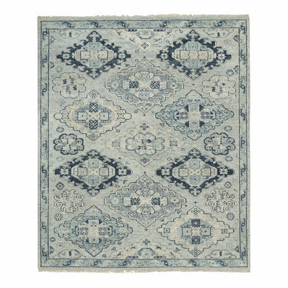 Tribal & Geometric Wool Hand Knotted Rug Grey Silver Gray 8.0X10.0 -O064509