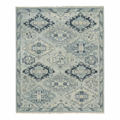 Tribal & Geometric Wool Hand Knotted Rug Grey Silver Gray 8.0X10.0 -O064509