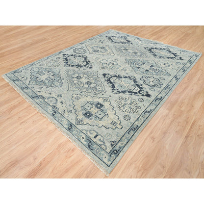 Tribal & Geometric Wool Hand Knotted Rug Grey Silver Gray 8.0X10.0 -O064509