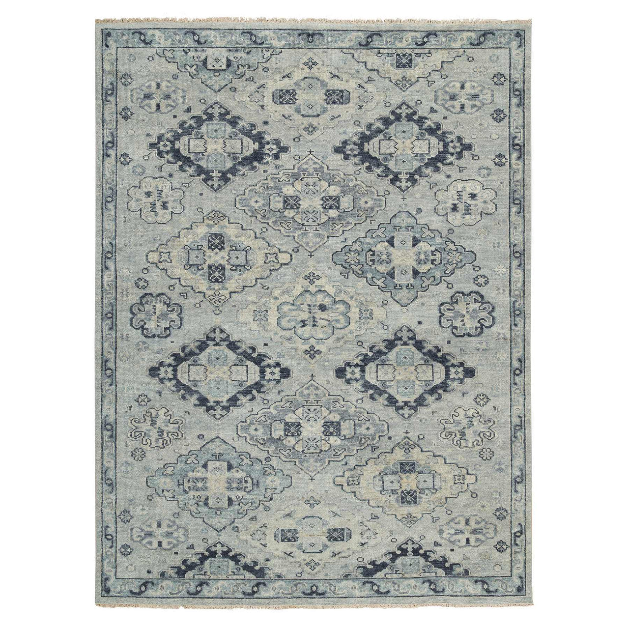 Gray 8'10" x 12'0" Tribal & Geometric Light Hand knotted Wool Rug - Sku: O064513