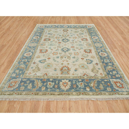 Oushak And Peshawar Wool Hand Knotted Rug Ivory Pewter Gray 8.1X10.0 -O064514