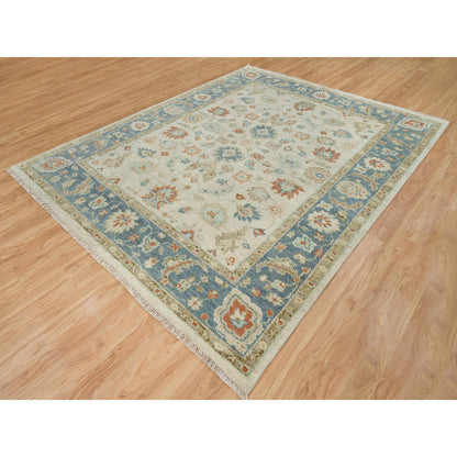 Oushak And Peshawar Wool Hand Knotted Rug Ivory Pewter Gray 8.1X10.0 -O064514