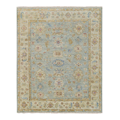 Oushak And Peshawar Wool Hand Knotted Rug Green Beige 8.0X9.10 -O064516